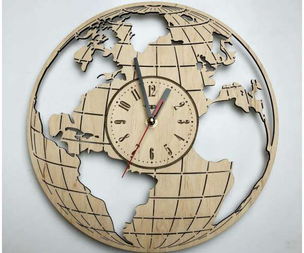 Arts-Studio-Earth-Globe-World-Map-Wall-Clock-Made-of-Wood