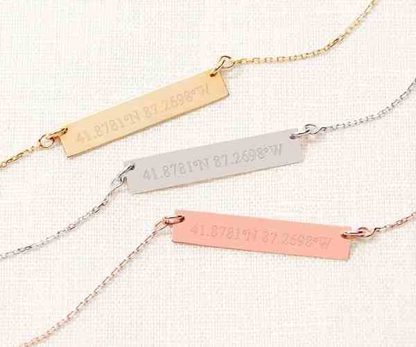 Custom Engraved Sterling Silver Coordinate Bar Necklace3 (1)
