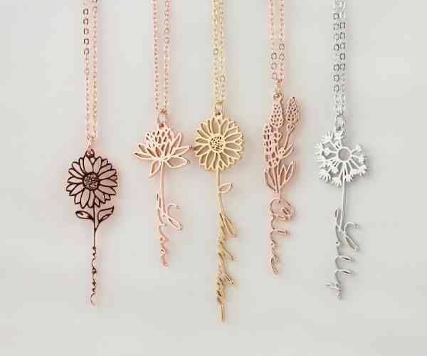 Custom Name Necklace with Birth Flower2