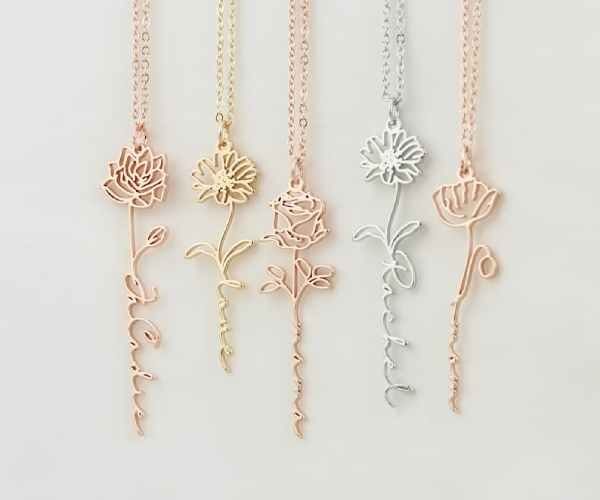 Custom Name Necklace with Birth Flower3