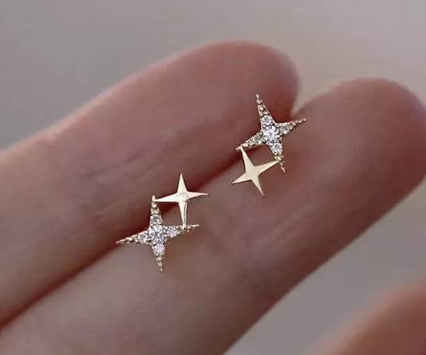 Double Golden Stars Stud Earrings2 (2)