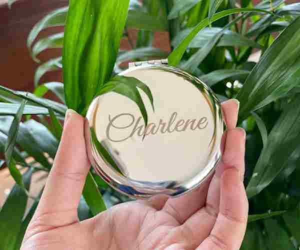 Engraved Silver Compact Mirror Favor3