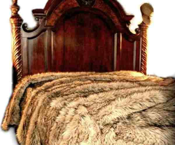 Faux Fur Bedspread Comforter Coyote2 (1)