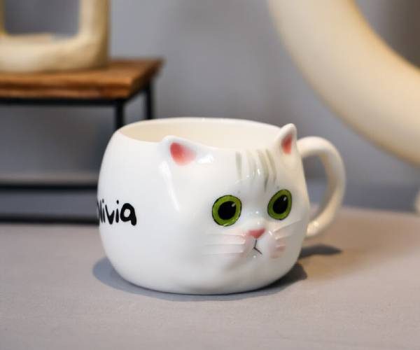 Hand Painted British Shorthair Silver Cat Mug2 (1)