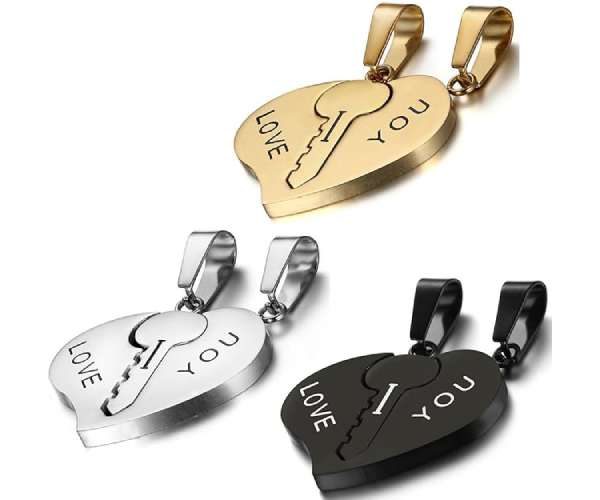 Heart Key Matching Pendant Necklace3 (1)
