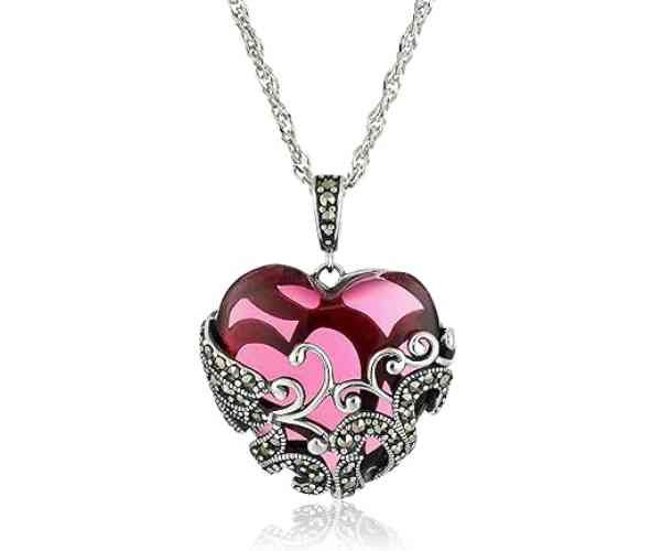 Marcasite and Colored Glass Heart Pendant Necklace2 (1)