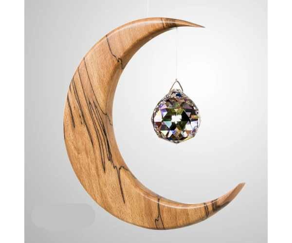 Moon Suncatcher - Wood & Crystal