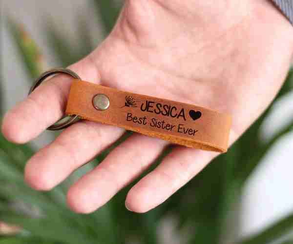 Personalized Custom Leather Sister Keychain2
