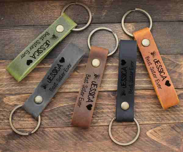 Personalized Custom Leather Sister Keychain3