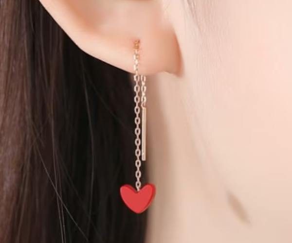 Red Heart Threader Earrings2