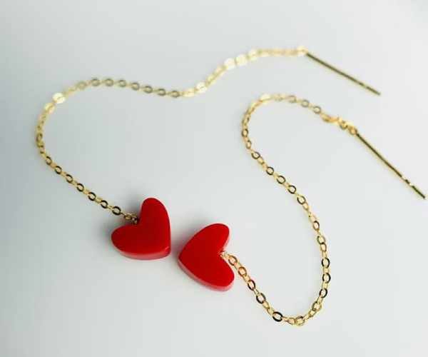 Red Heart Threader Earrings3