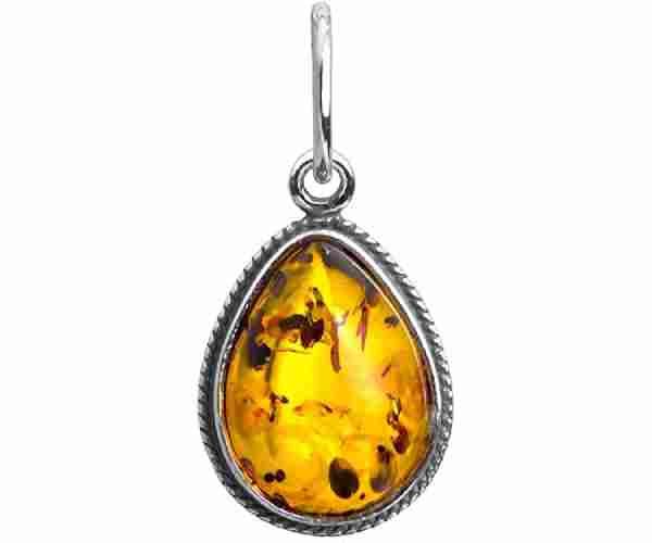 Sterling Silver Amber Drop Charm Pendant Necklace2 (1)