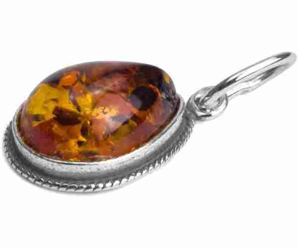 Sterling Silver Amber Drop Charm Pendant Necklace3 (1)