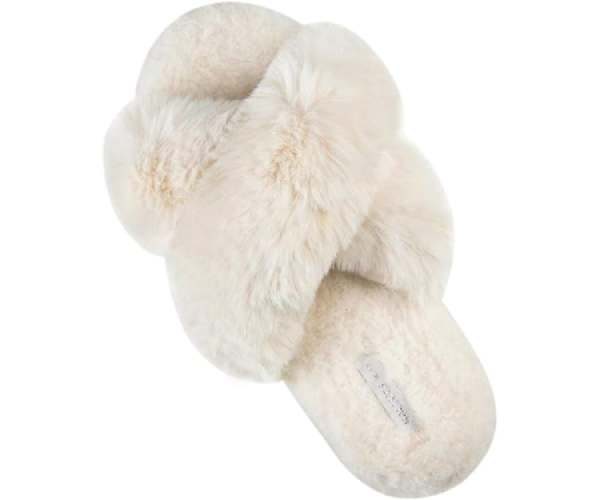 Women's Cross Band Soft Plush Fleece Slippers3 (1)