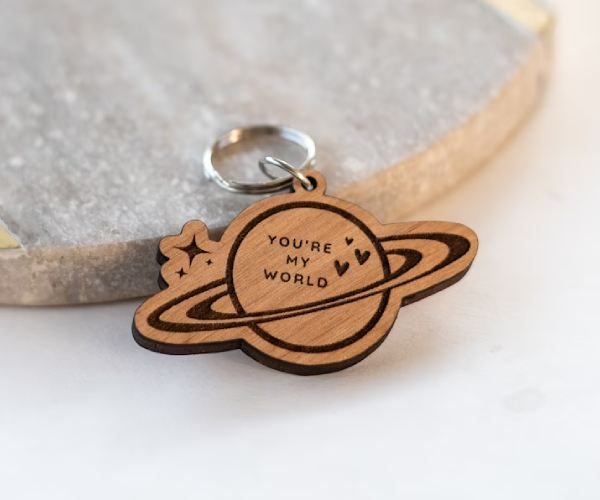 You're My World Planet Wood Keychain